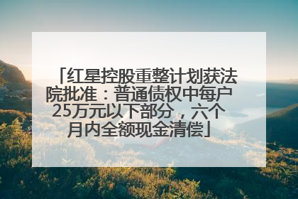 红星控股重整计划获法院批准：普通债权中每户25万元以下部分，六个月内全额现金清偿
