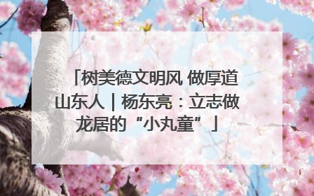 树美德文明风 做厚道山东人｜杨东亮：立志做龙居的“小丸童”