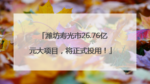 潍坊寿光市26.76亿元大项目，将正式投用！